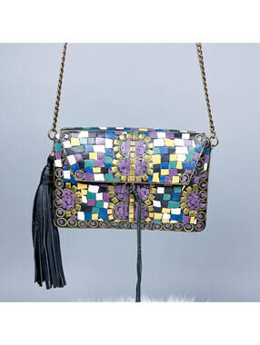 Sam Edelman Saskia Mosaic Box Purse with Long Chain Strap